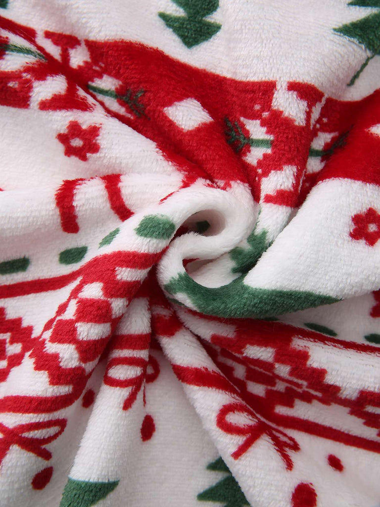Multicolor 1940s Reindeer & Christmas Tree Plush Hoodie - vintage fashion, retro style