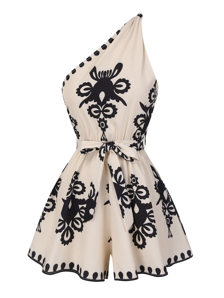 1940s Oblique Neck Tribal Printed | 1940s | vintage romper, retro jumpsuit
