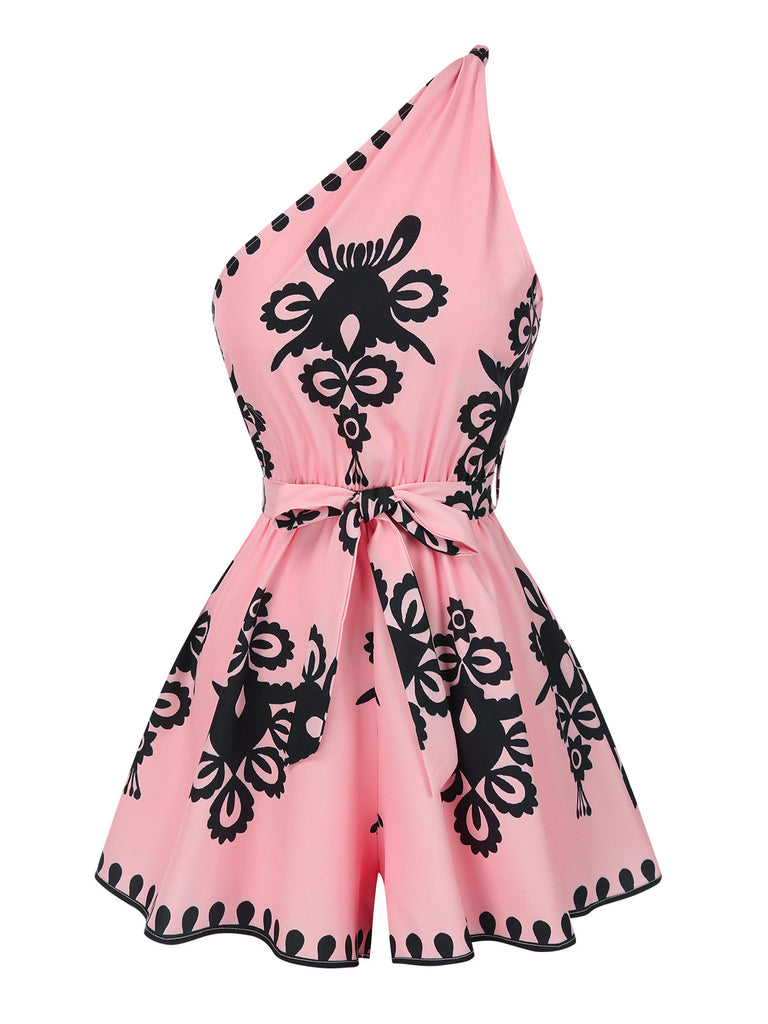 1940s Oblique Neck Tribal Printed Romper — 1940s style that transcends decades