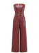 1940s PU Leather Belted Strapless Jumpsuit - vintage jumpsuit, retro fashion