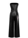 1940s PU Leather Belted Strapless Jumpsuit - vintage jumpsuit, retro fashion