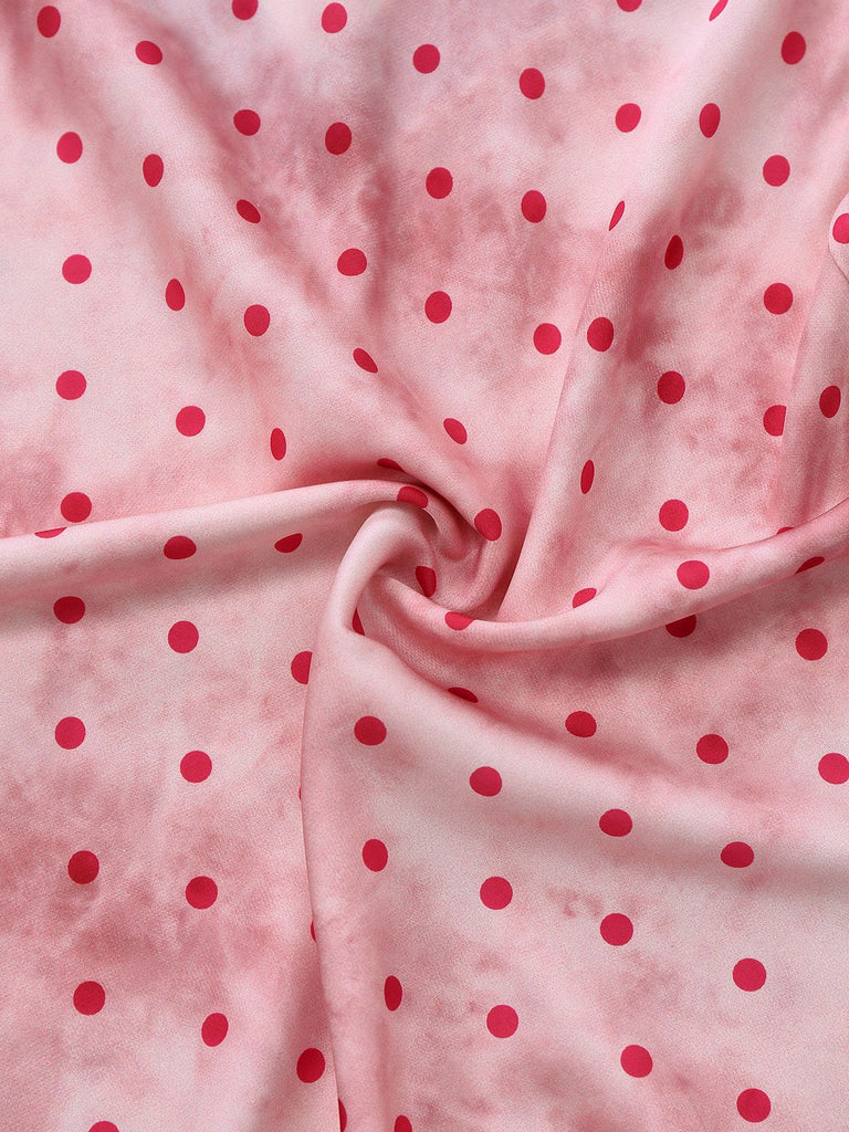 Pink 1940s Satin Polka Dot Lace Trim Backless Nightdress - vintage dress, retro fashion