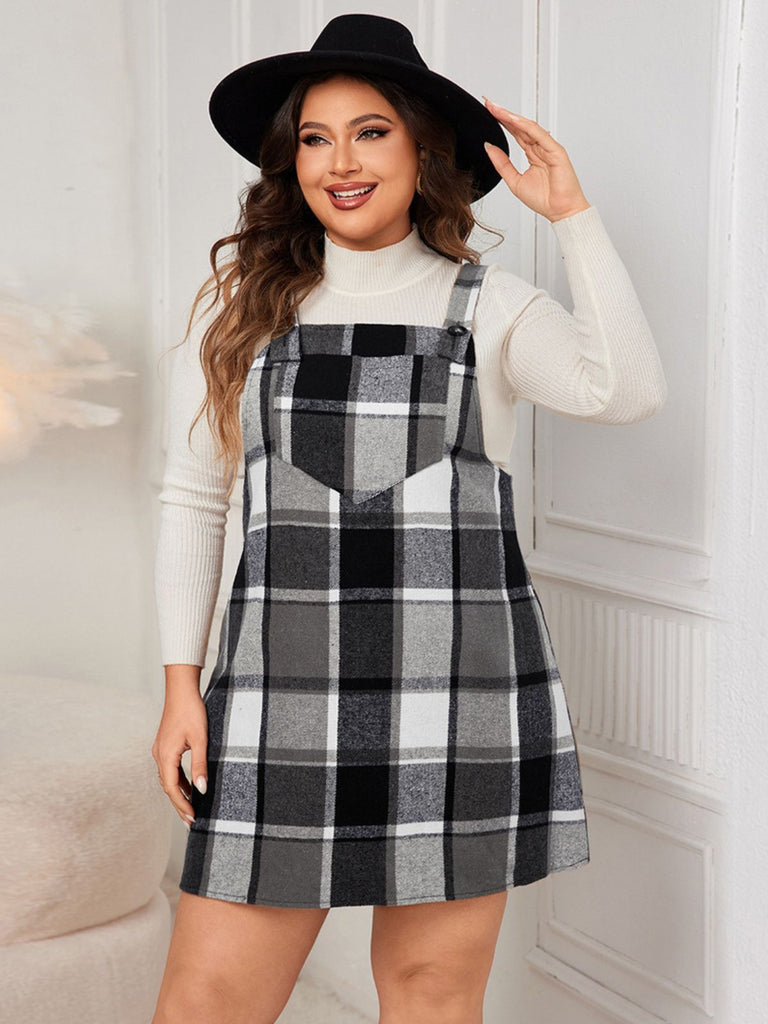 1940s Plaid Button-Strap Pinafore Dress - vintage dress, retro fashion