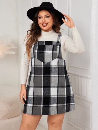 1940s Plaid Button-Strap Pinafore Dress - vintage dress, retro fashion