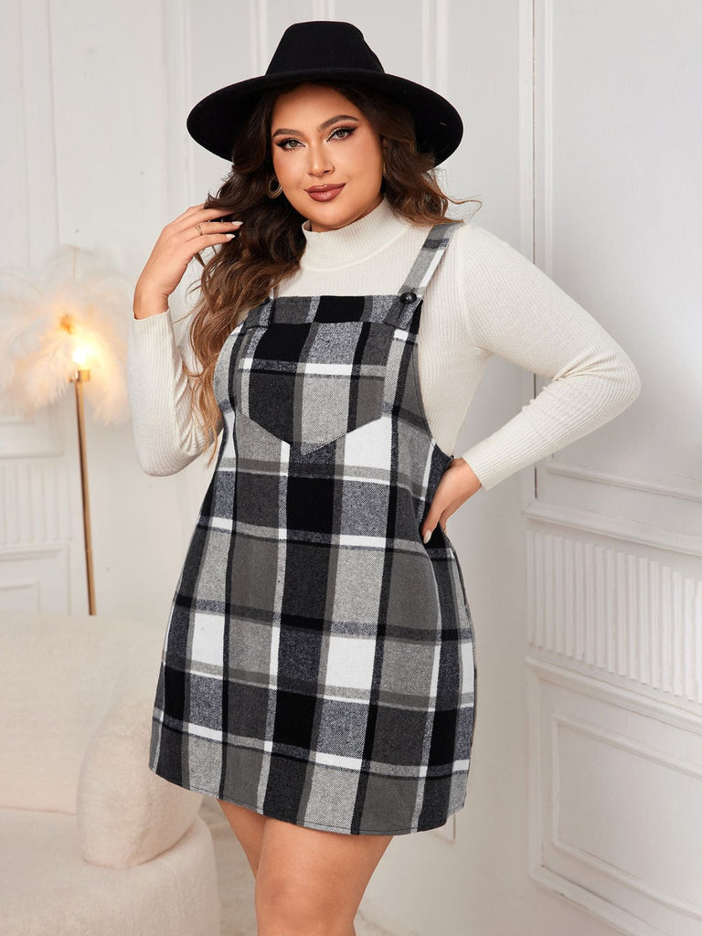 1940s Plaid Button-Strap Pinafore Dress - vintage dress, retro fashion