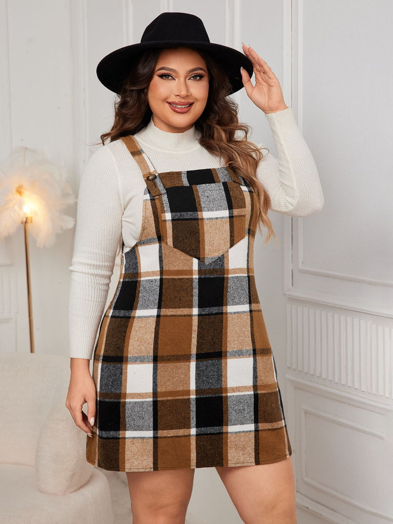 1940s Plaid Button-Strap Pinafore Dress - vintage dress, retro fashion