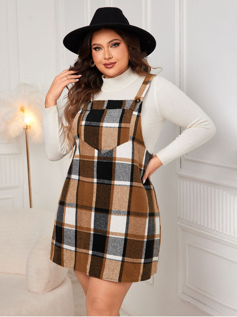 1940s Plaid Button-Strap Pinafore Dress - vintage dress, retro fashion