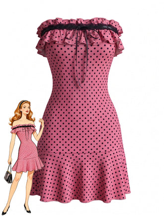 1940s-Polka-Dot-Bandeau-Ruffle-Dress, vintage, retro, dress