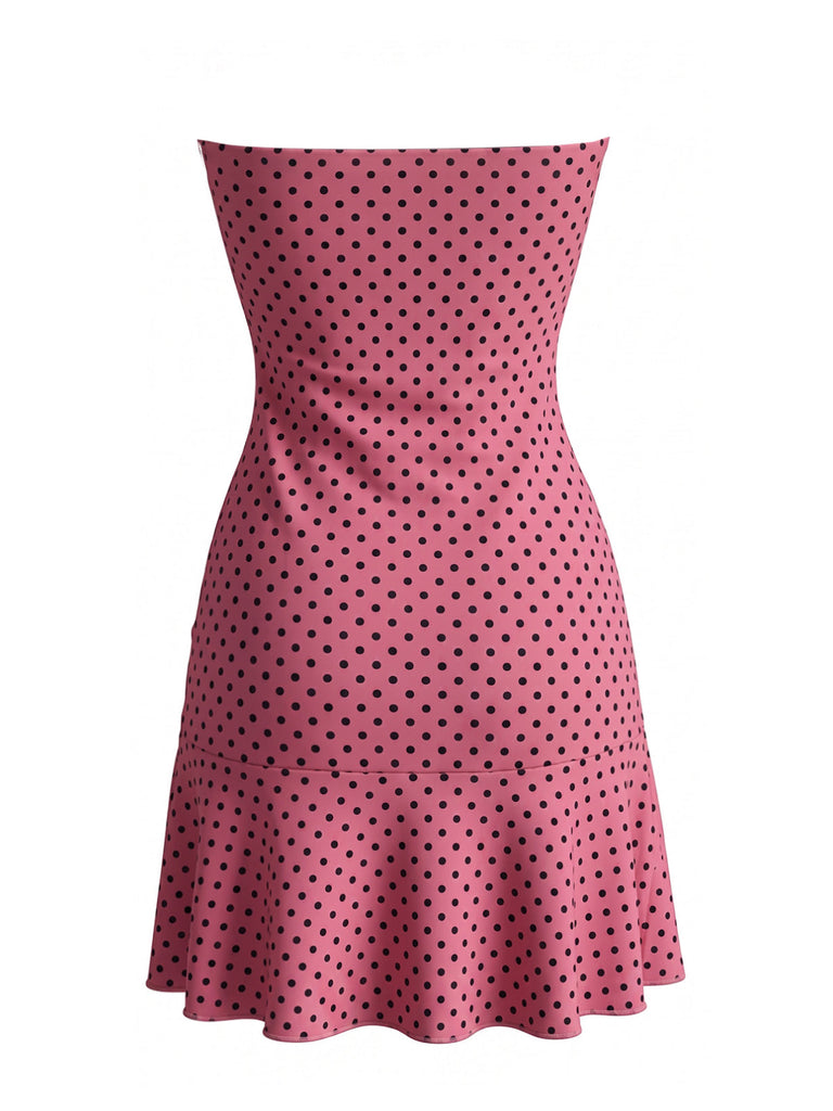 1940s-Polka-Dot-Bandeau-Ruffle-Dress, vintage, retro, dress