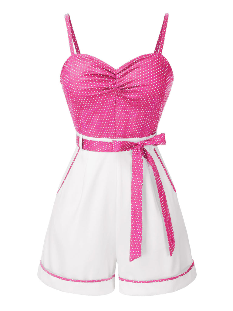 1940s Polka Dot Patchwork Suspender Romper - vintage jumpsuit, retro fashion