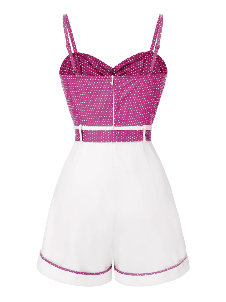 1940s Polka Dot Patchwork Suspender Romper - vintage jumpsuit, retro fashion