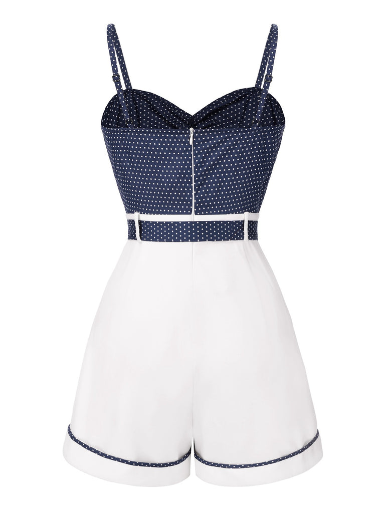 1940s Polka Dot Patchwork Suspender Romper | vintage romper, retro jumpsuit, playful style - perfect for retro fashion enthusiasts