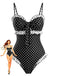 1940s Polka Dot Ruffle Patchwork One-Piece Swimsuit, vintage swimsuit, pin-up swimwear - perfect for women who love vintage and retro fashion