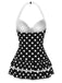 1940s Polka Dots Halter One-Piece Swimsuit, classic vintage style summer beach collection