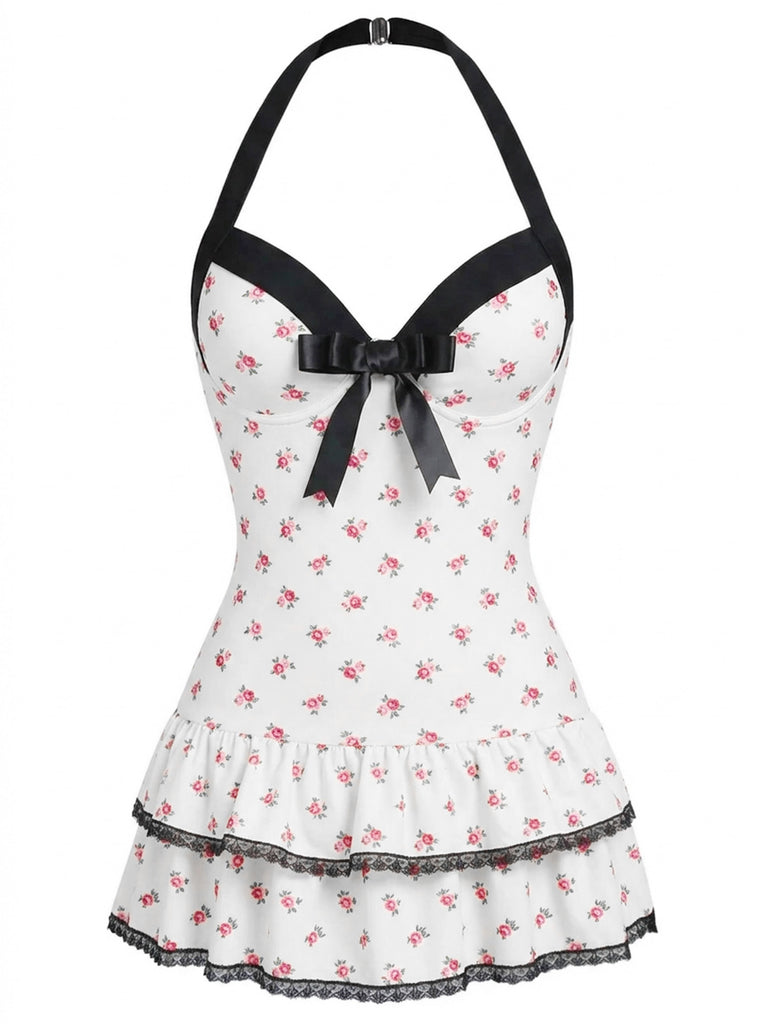 Red 1940s Polka Dots Halter One-Piece Swimsuit, vintage swimsuit, pin-up swimwear - perfect for women who love vintage and retro fashion