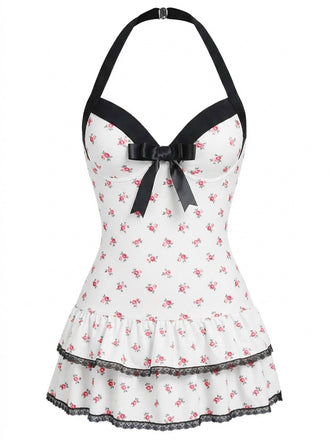 Red 1940s Polka Dots Halter One-Piece Swimsuit, vintage swimsuit, pin-up swimwear - perfect for women who love vintage and retro fashion