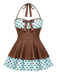 [Pre-Sale] Black 1940s Polka Dots Patchwork Halter Swimdress, vintage dress, retro fashion - perfect for women who love vintage and retro fashion