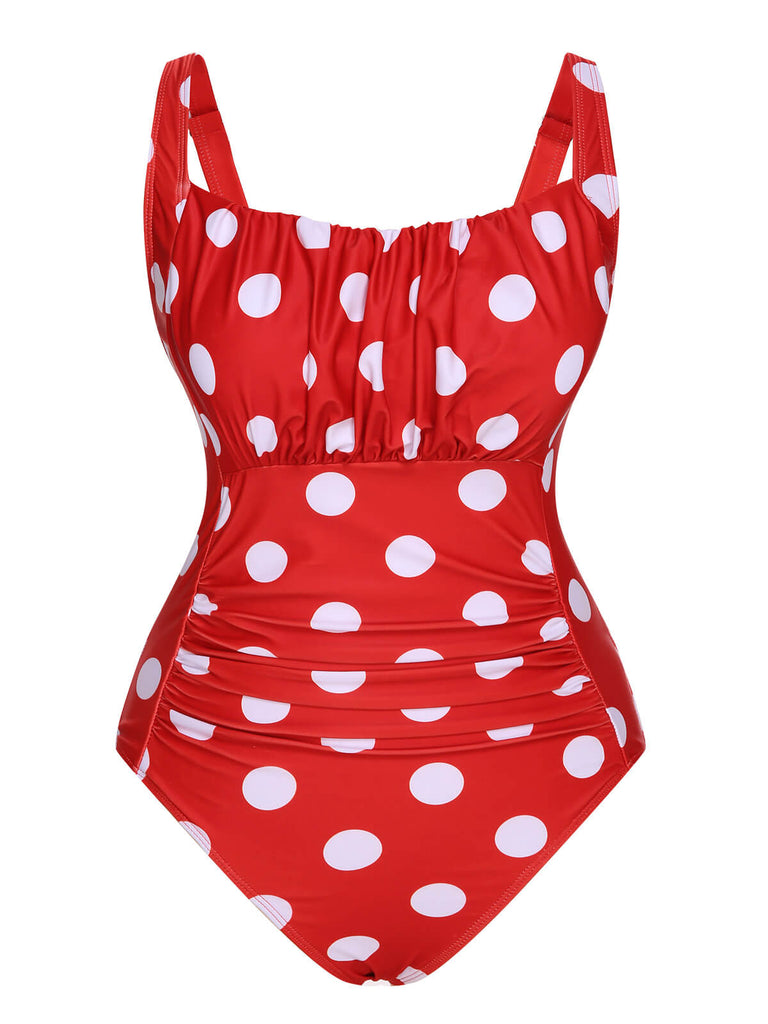 1940s Polka Dots Wrinkle Strap Swimsuit, vintage swimsuit, pin-up swimwear - perfect for women who love vintage and retro fashion