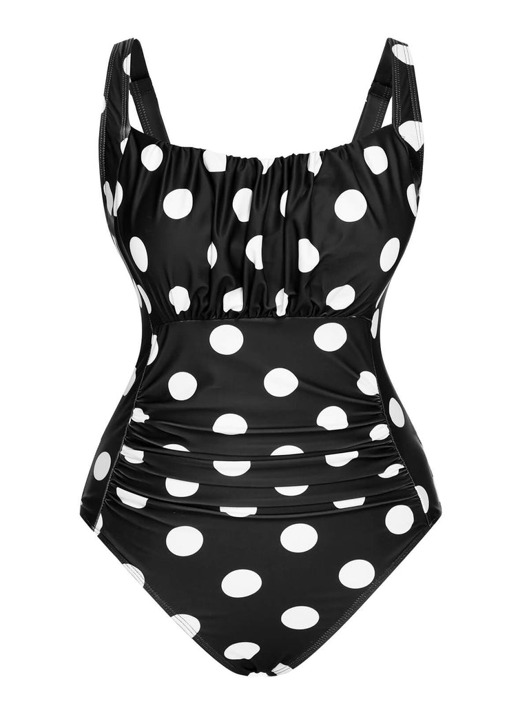 1940s Polka Dots Wrinkle Strap Swimsuit, vintage swimsuit, pin-up swimwear - perfect for women who love vintage and retro fashion