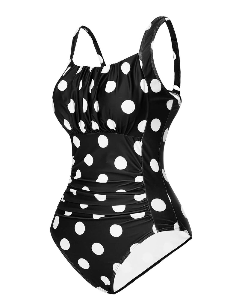 1940s Polka Dots Wrinkle Strap Swimsuit, vintage swimsuit, pin-up swimwear - perfect for women who love vintage and retro fashion
