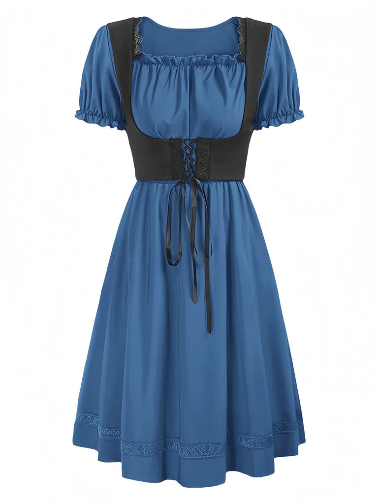 1940s Punk Gothic Puff Sleeve Ruffled Dress - vintage dress, retro fashion