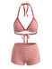 Red 1940s Striped Halter Ribbed Triangle Bikini Set - vintage fashion, retro style, elegant red
