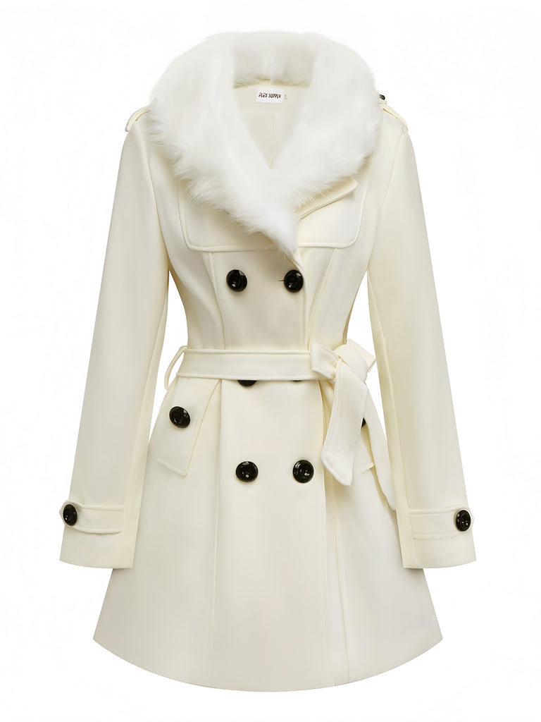 1940s Removable Faux-Fur Collar Buttons Coat - vintage fashion, retro style