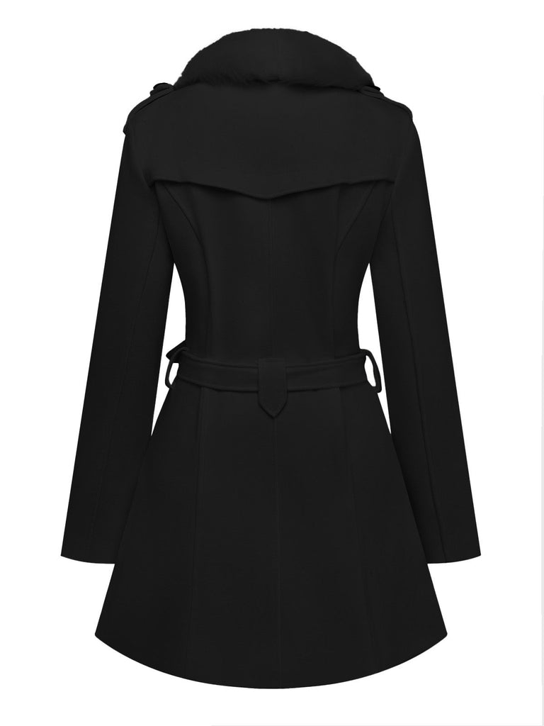 1940s Removable Faux-Fur Collar Buttons Coat - vintage fashion, retro style