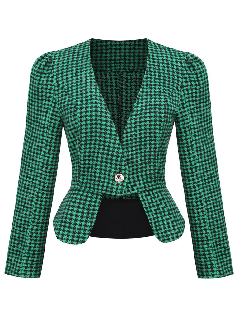 1940s Retro Plaid Button Fitted Blazer — 1940s sophistication that wraps her in quiet power