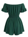 1940s Solid Off Shoulder Ruffle Sleeve Smocked Waist Romper - vintage jumpsuit, retro fashion