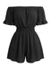 1940s Solid Off Shoulder Ruffle Sleeve Smocked Waist Romper - vintage jumpsuit, retro fashion