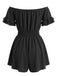 1940s Solid Off Shoulder Ruffle Sleeve Smocked Waist Romper - vintage jumpsuit, retro fashion