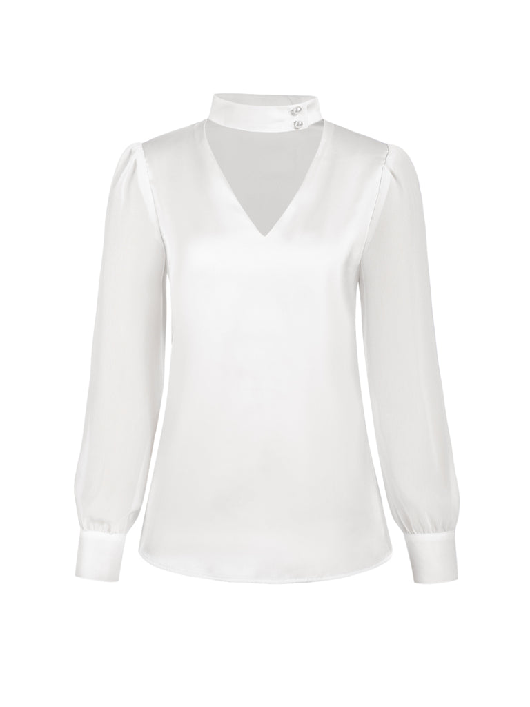 1940s Round Neck Satin Puff Sleeve Blouse: a 1940s classic that whispers rather than shouts