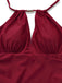 1940s Ruched Deep-V Halter One-Piece Swimsuit - vintage swimsuit, pin-up style