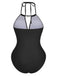 1940s Ruched Deep-V Halter One-Piece Swimsuit - vintage swimsuit, pin-up style