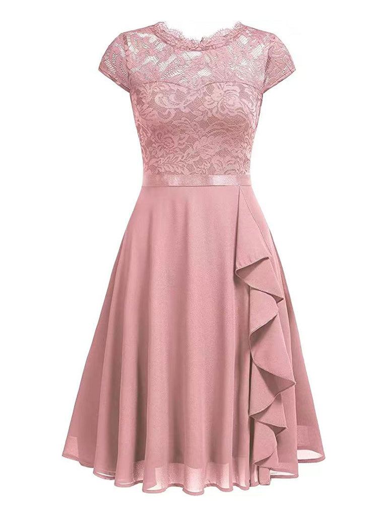 1940s Ruffles Lace Floral Solid Dress: timeless style reimagined