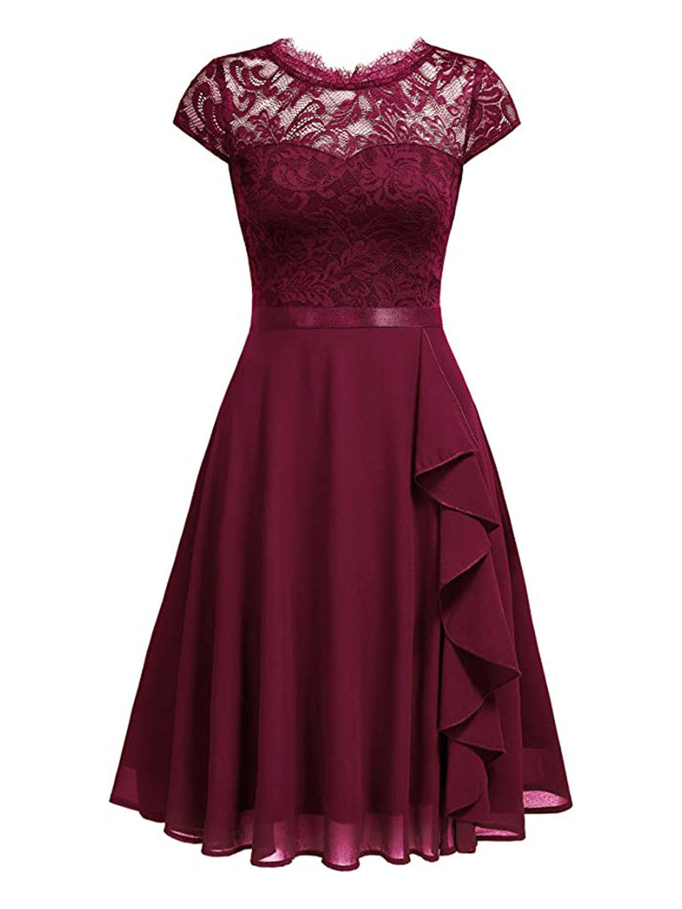 1940s Ruffles Lace Floral Solid Dress: timeless style reimagined