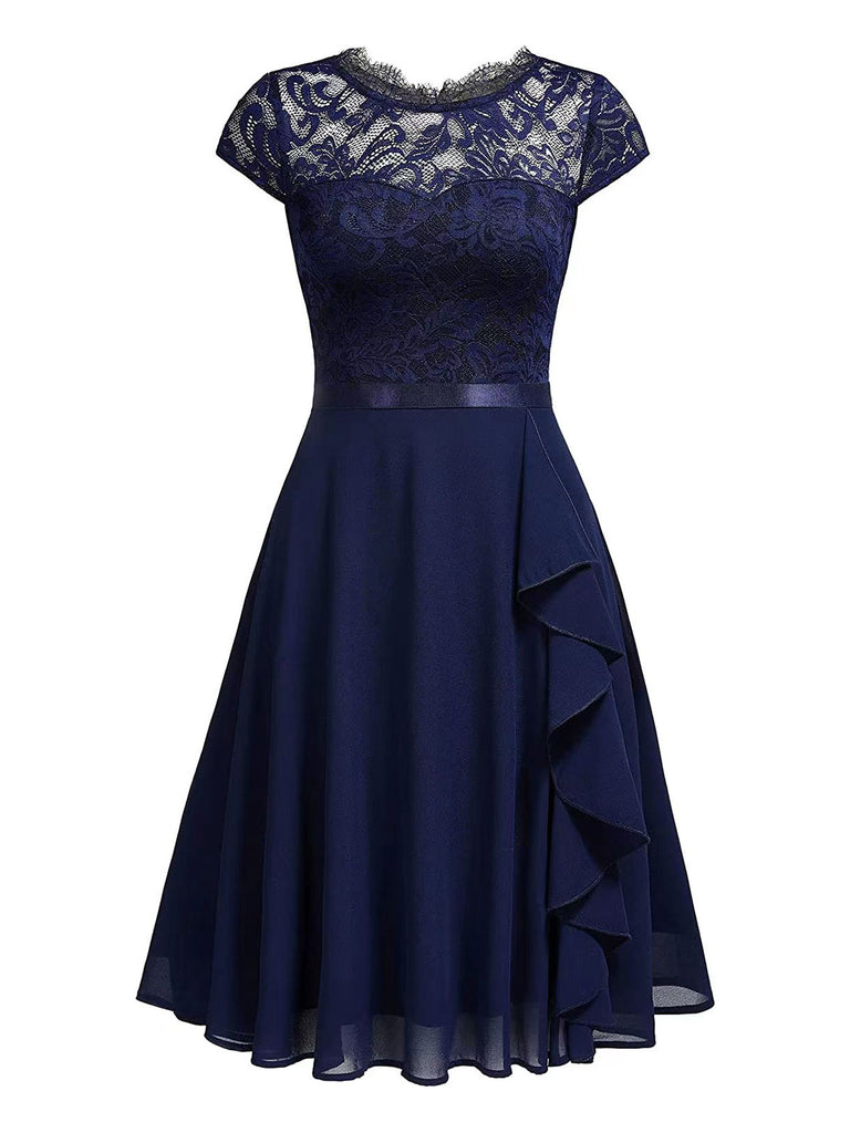 1940s Ruffles Lace Floral Solid Dress: timeless style reimagined