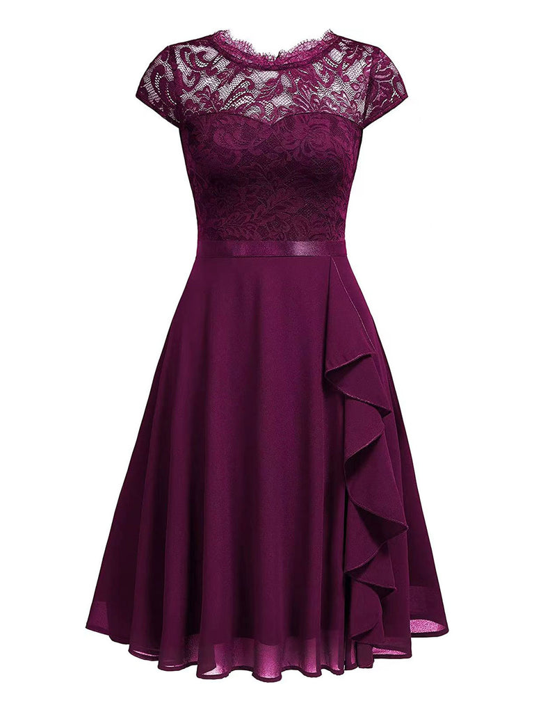 1940s Ruffles Lace Floral Solid Dress — vintage elegance for the modern woman