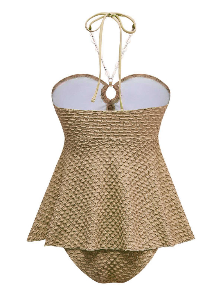 1940s Seashell Chain Lace-Up Halter Swimsuit — because 1940s glamour never goes out of style