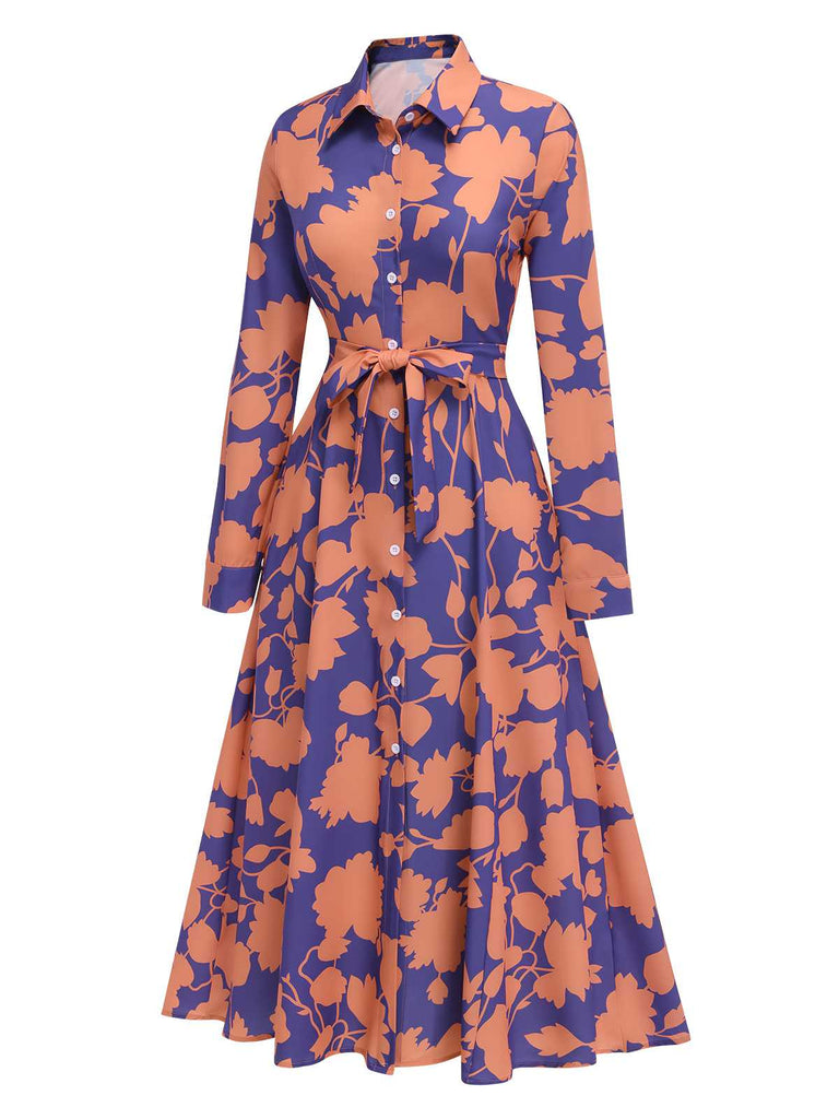 1940s Shirt Neck Floral Belted Dress: where 1940s romance meets her modern spirit