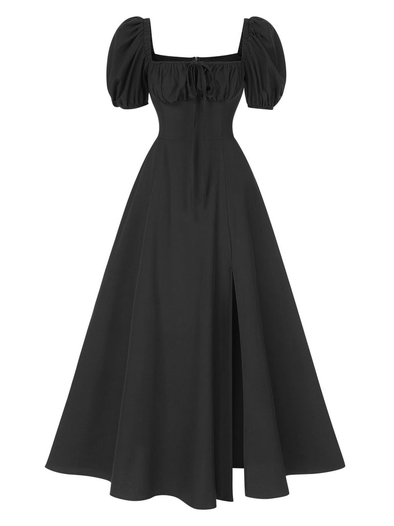 1940s Side Slit Puff Sleeve Square Neck Dress, vintage dress, retro fashion - perfect for women who love vintage and retro fashion