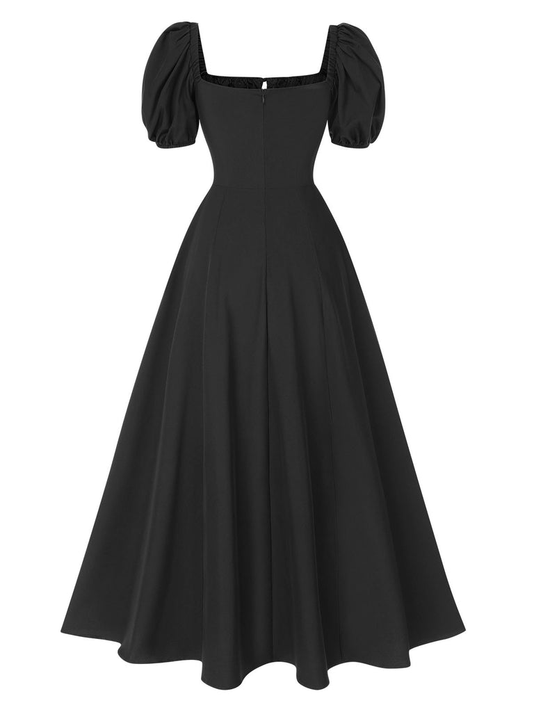 1940s Side Slit Puff Sleeve Square Neck Dress, vintage dress, retro fashion - perfect for women who love vintage and retro fashion