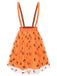 Orange 1940s Halloween Smiley Face Mesh Suspender Skirt - vintage skirt, retro style