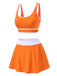 2PCS 1940s Square Neck Side Slit Colorblock Skirt Swimsuit - vintage skirt, retro style