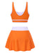 2PCS 1940s Square Neck Side Slit Colorblock Skirt Swimsuit - vintage skirt, retro style