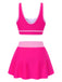 2PCS 1940s Square Neck Side Slit Colorblock Skirt Swimsuit - vintage skirt, retro style