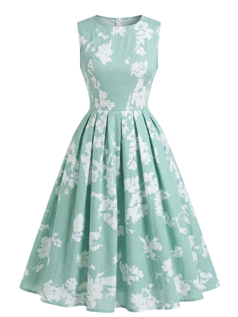 1940s Slashed Sleeveless Floral A-Line Maxi Dress, vintage dress, retro fashion, floral print - perfect for women who love vintage and retro fashion
