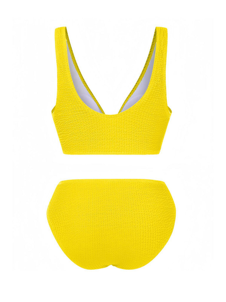 1940s Solid Bowknot Textured Fabric Swimsuit — because 1940s glamour never goes out of style
