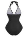 1940s Solid Deep V Halter Ruched One-Piece Swimsuit - vintage swimsuit, pin-up style